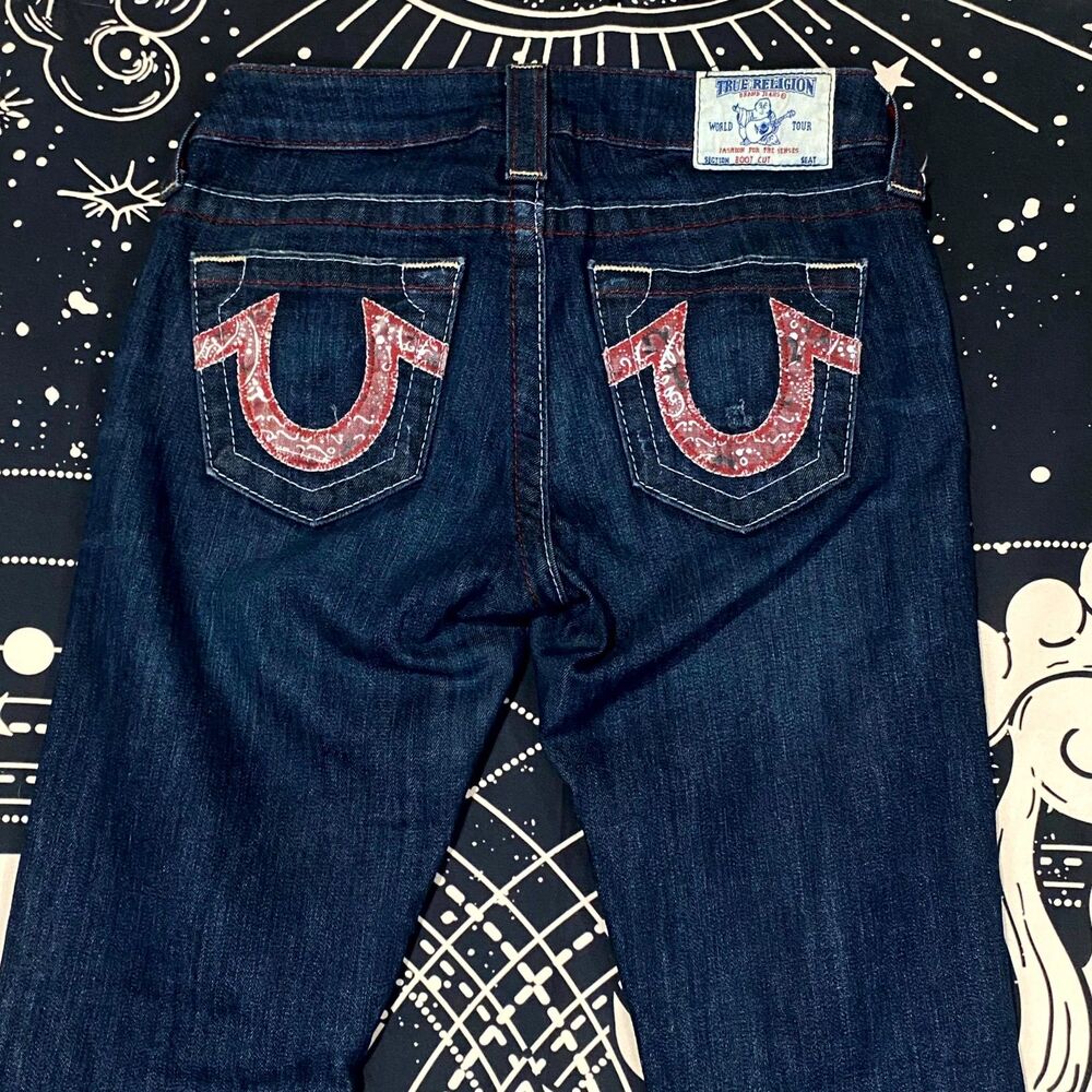 Vintage True Religion Jeans Women's 24x34 Blue Denim Bootcut Stretch Made In USA